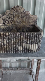 Calacatta Viola Wall Mount Sink, Fluted Marble Washbasin with Backsplash, Antique Marble Floating Vanity For Bathroom