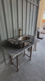 Calacatta Viola Wall Mount Sink, Oval Marble Washbasin, Classical Marble Floating Vanity For Bathroom