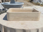 Travertine Wall Mount Sink, Rectangular Marble Washbasin, Floating Vanity For Bathroom