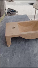 Corner Wall Small Bathroom Sink, Travertine Marble Sink, Beige Stone Sink with Faucet Hole