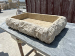 Beige Marble Sink, Rough Stone Vessel Sink Hand Carved Bathroom Vanity Top for Farmhouse Powder Room, With Sink Strainer Cover