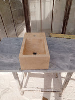 Corner Wall Small Bathroom Sink, Travertine Marble Sink, Beige Stone Sink with Faucet Hole