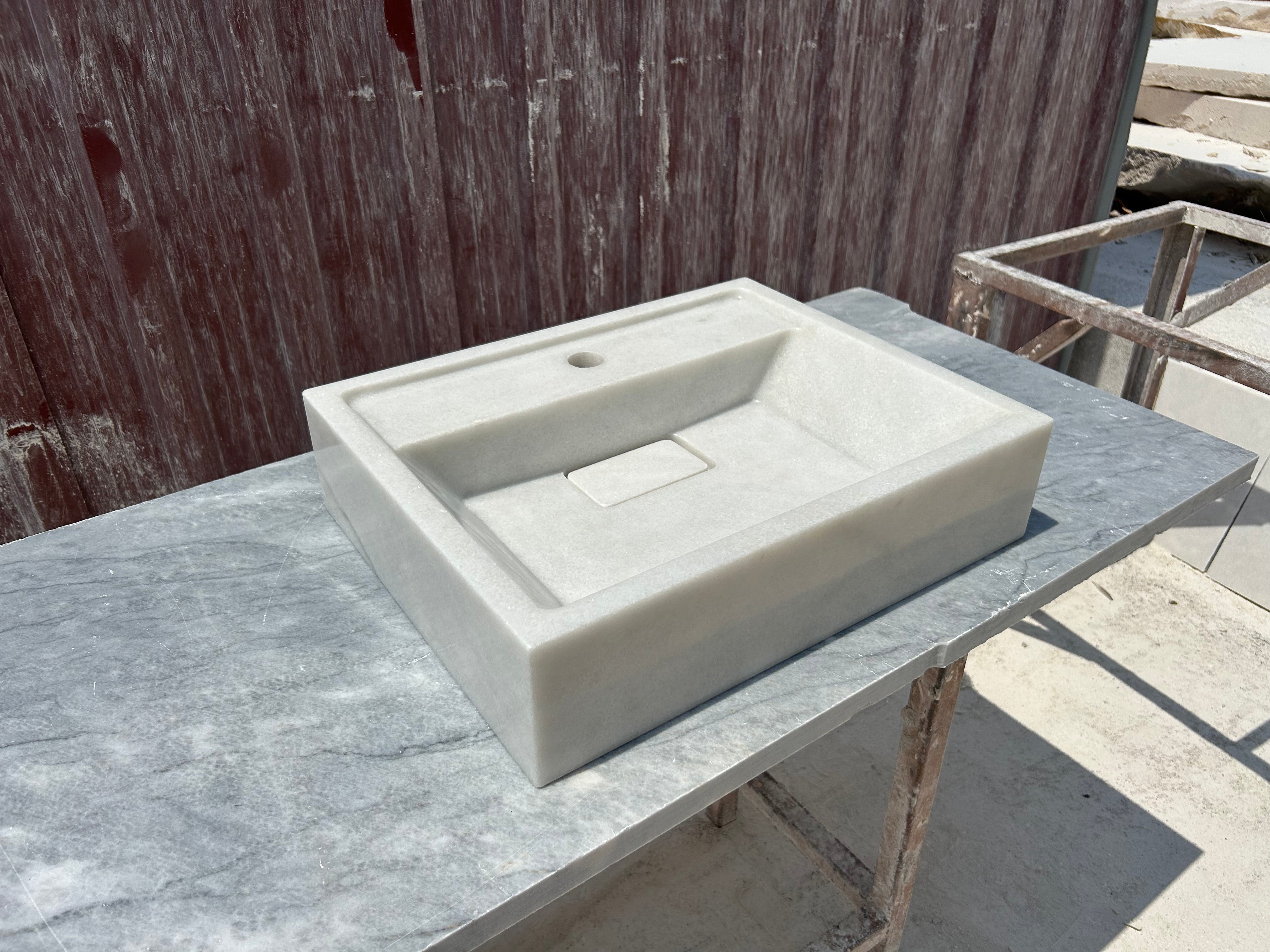 Carrara Wall Mount Sink, White Marble Washbasin, Marble Floating Vanity For Bathroom