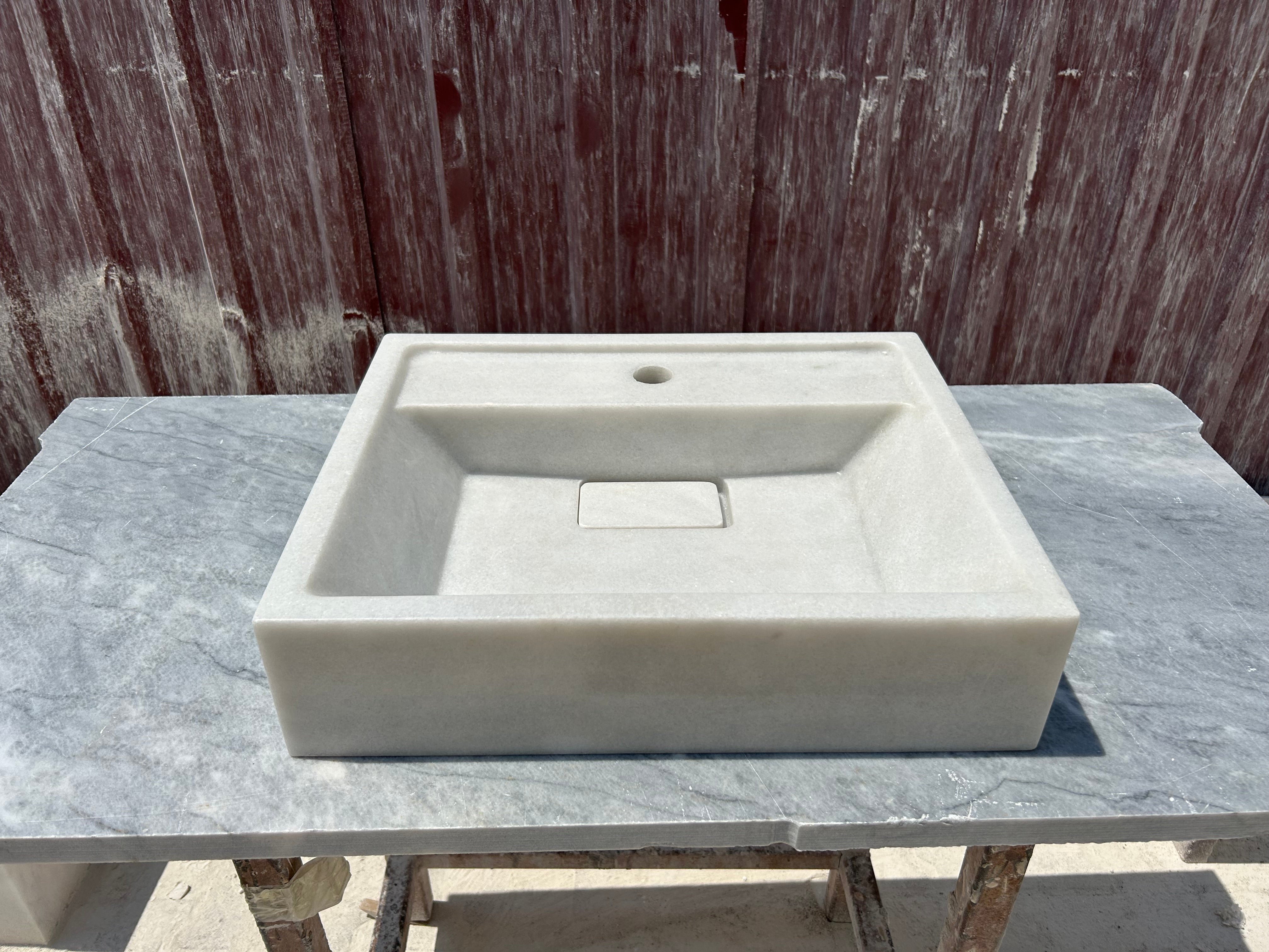 Carrara Wall Mount Sink, White Marble Washbasin, Marble Floating Vanity For Bathroom