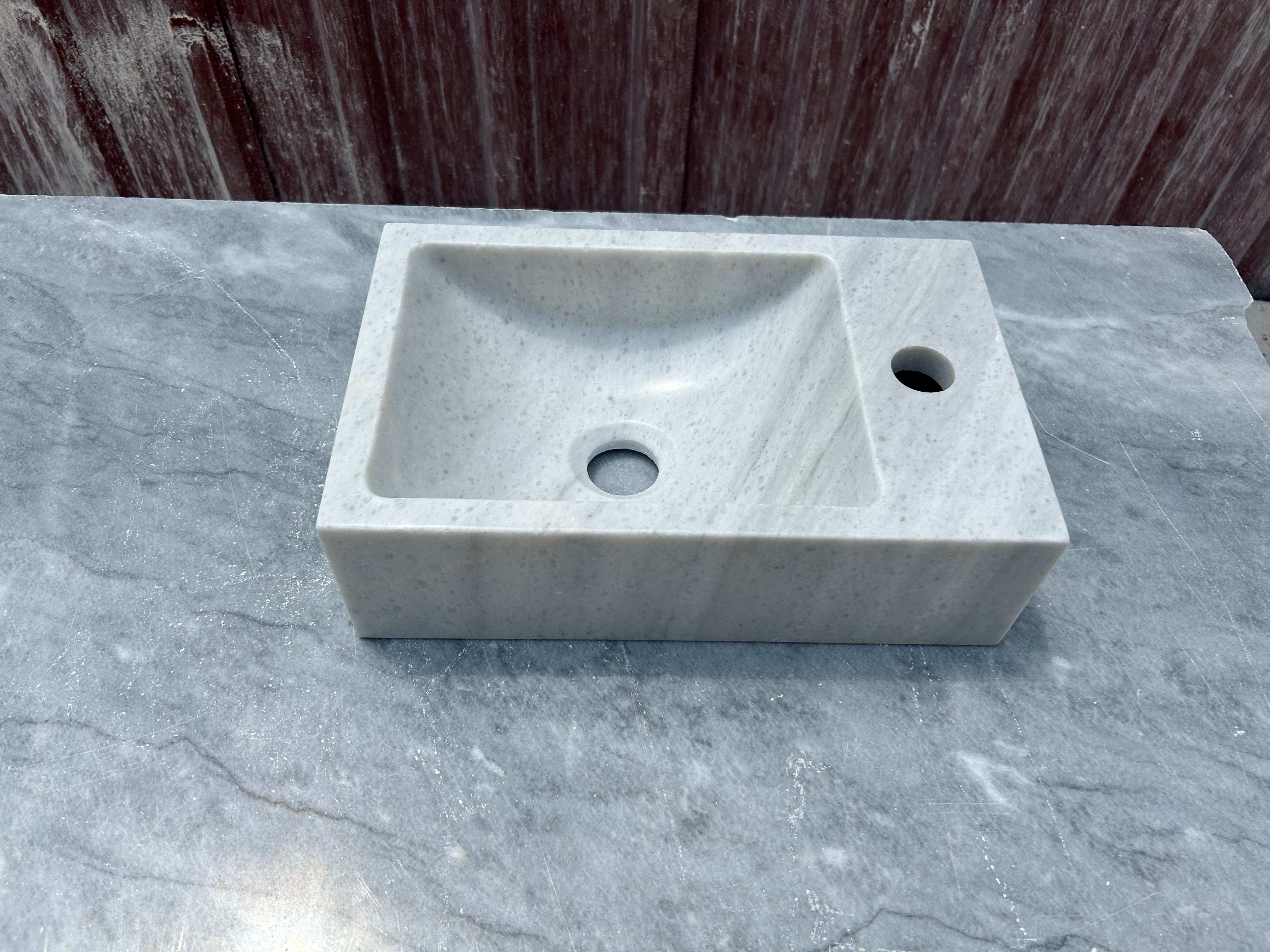 Corner Wall Small Bathroom Sink, White Marble Sink, Carrara Stone Sink with Faucet Hole