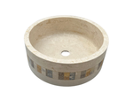 Travertine Round Sink, Mosaic Embed Vessel Sink, Farmhouse Sink, Marble Washbasin, Bathroom Vanity Top