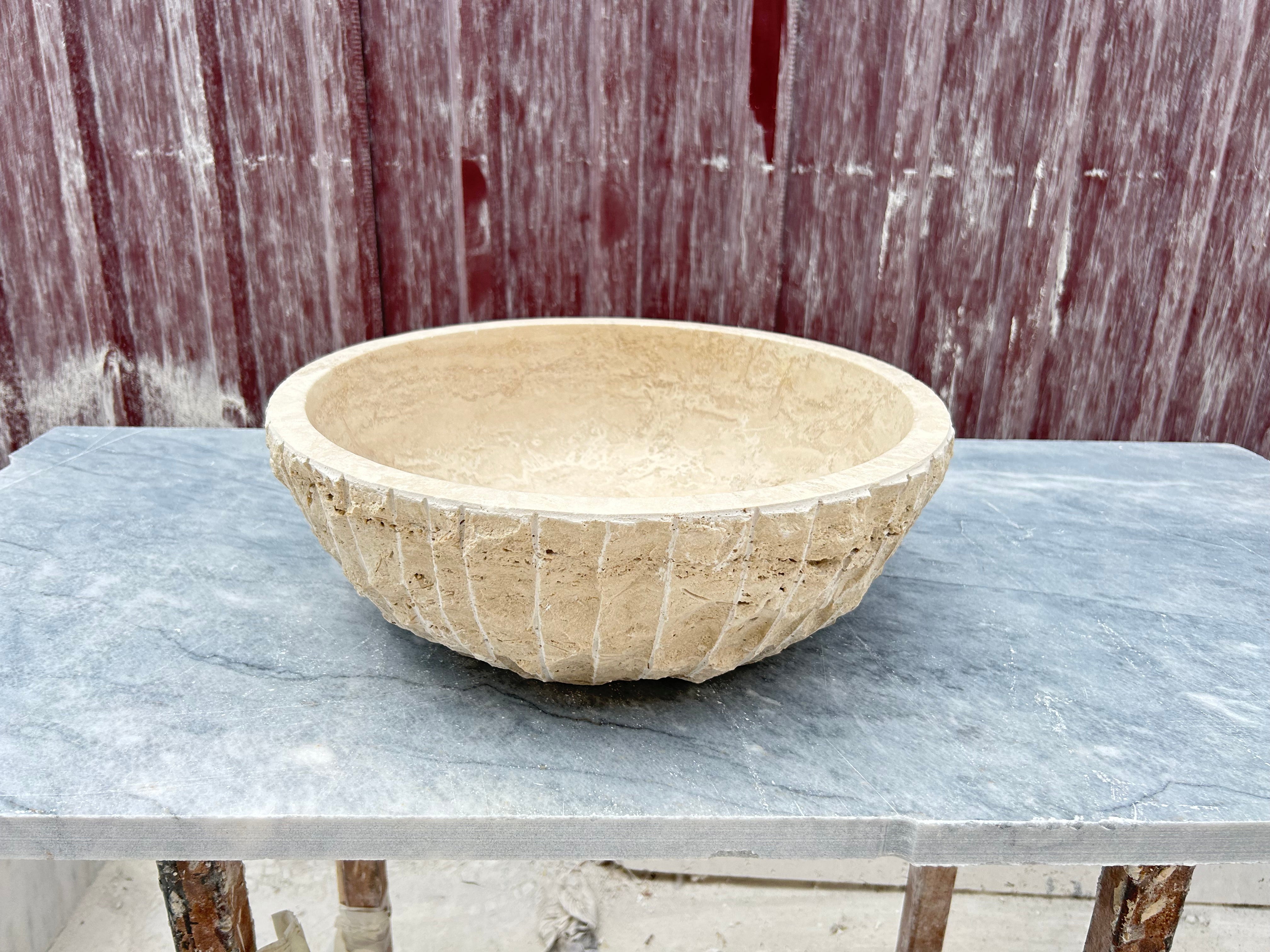 Rough Travertine Sink, Round Vessel Sink Bowl, Farmhouse Sink, Marble Washbasin,  Bathroom Vanity Top