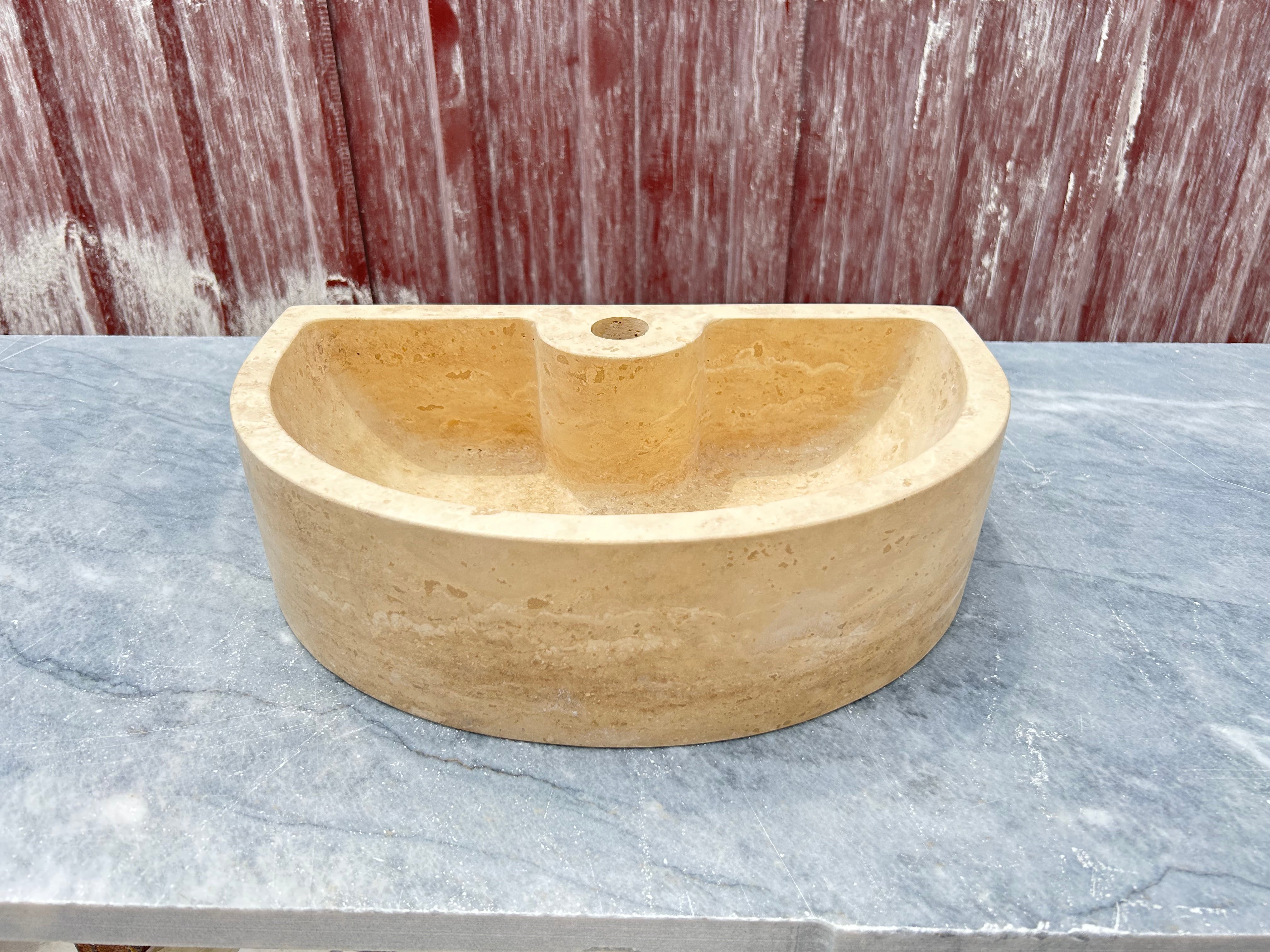 Small Bathroom Sink, Travertine Marble Sink, Stone Sink with Faucet Hole, Bathroom Vanity Top Sink