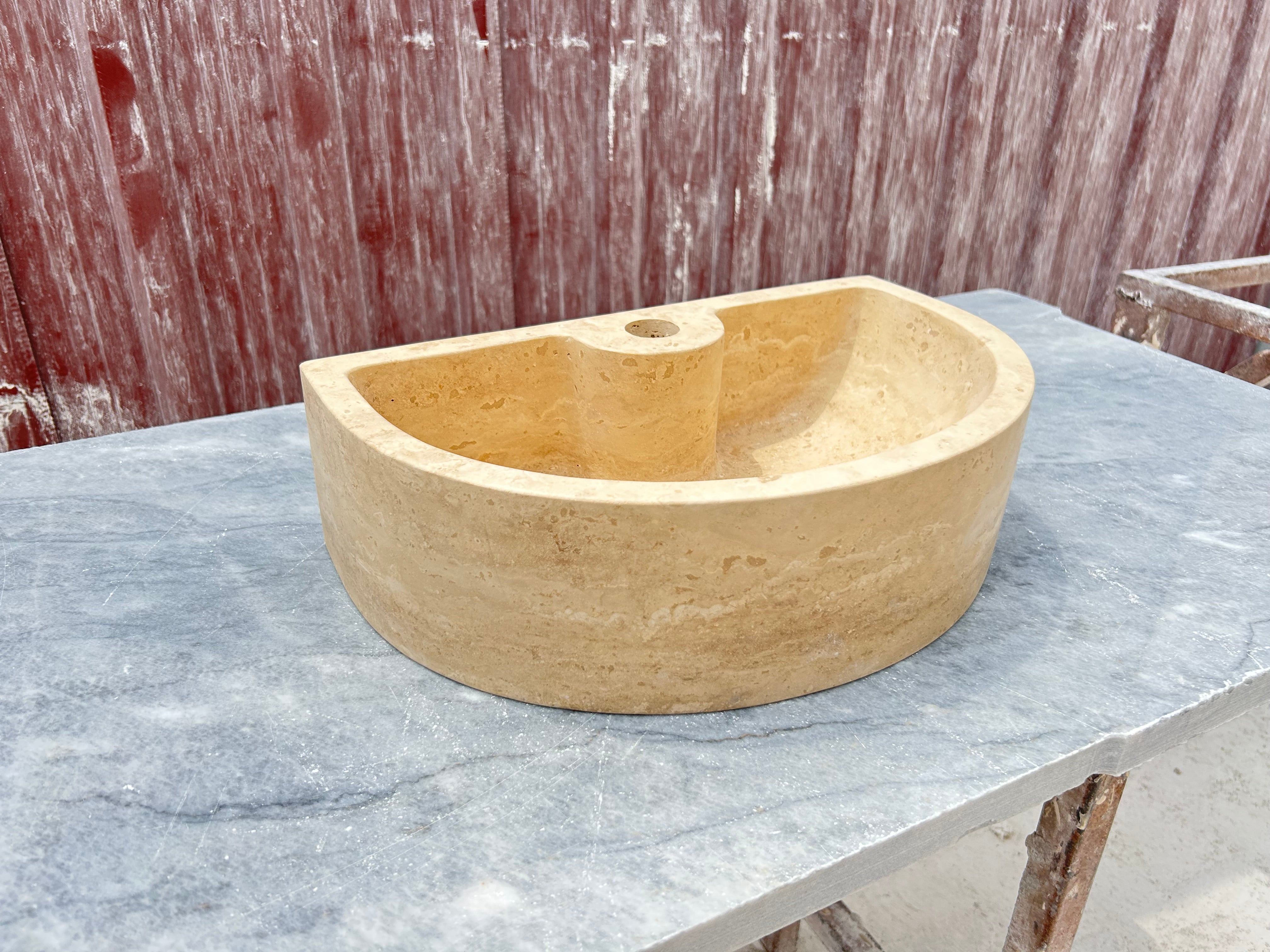 Small Bathroom Sink, Travertine Marble Sink, Stone Sink with Faucet Hole, Bathroom Vanity Top Sink