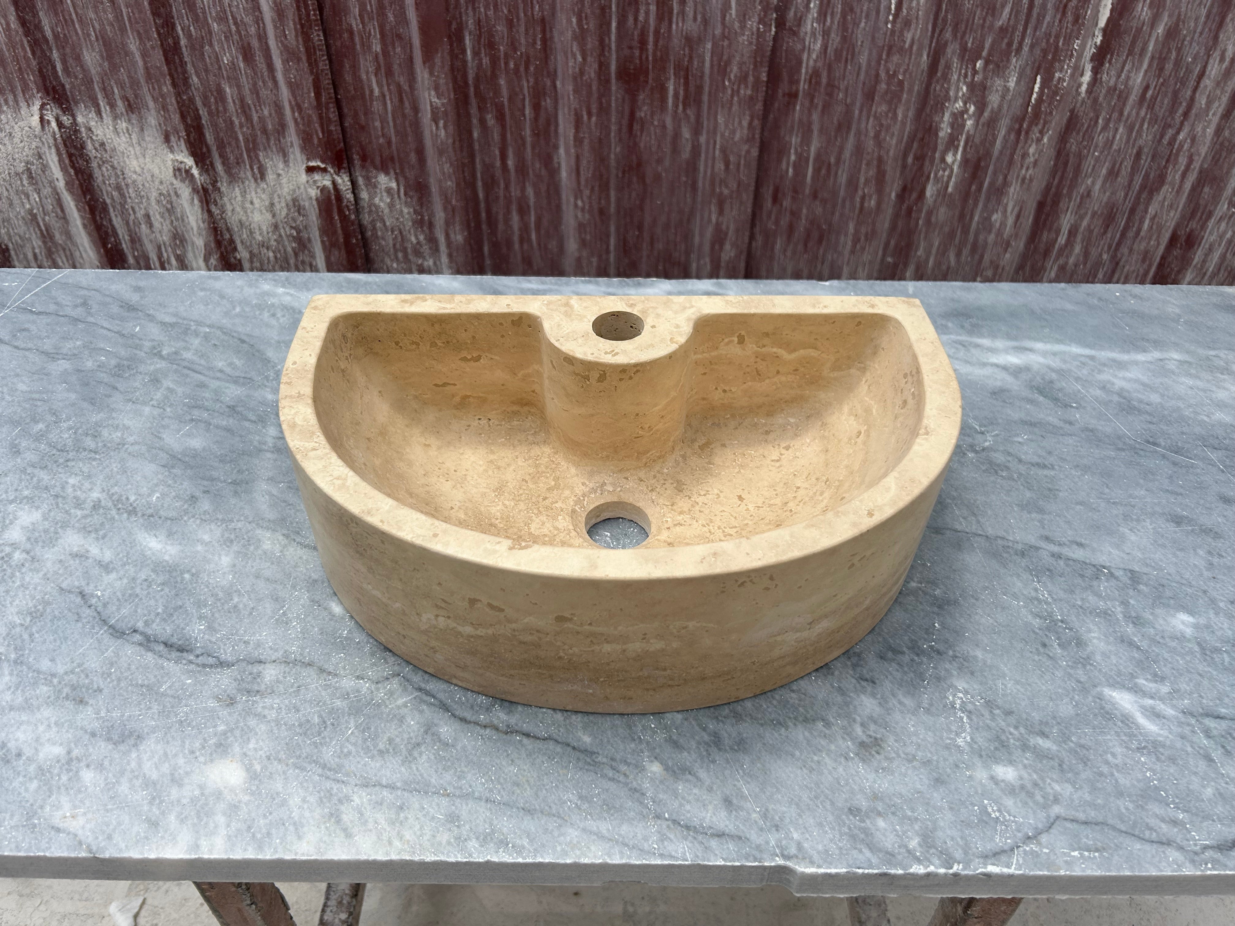 Small Bathroom Sink, Travertine Marble Sink, Stone Sink with Faucet Hole, Bathroom Vanity Top Sink