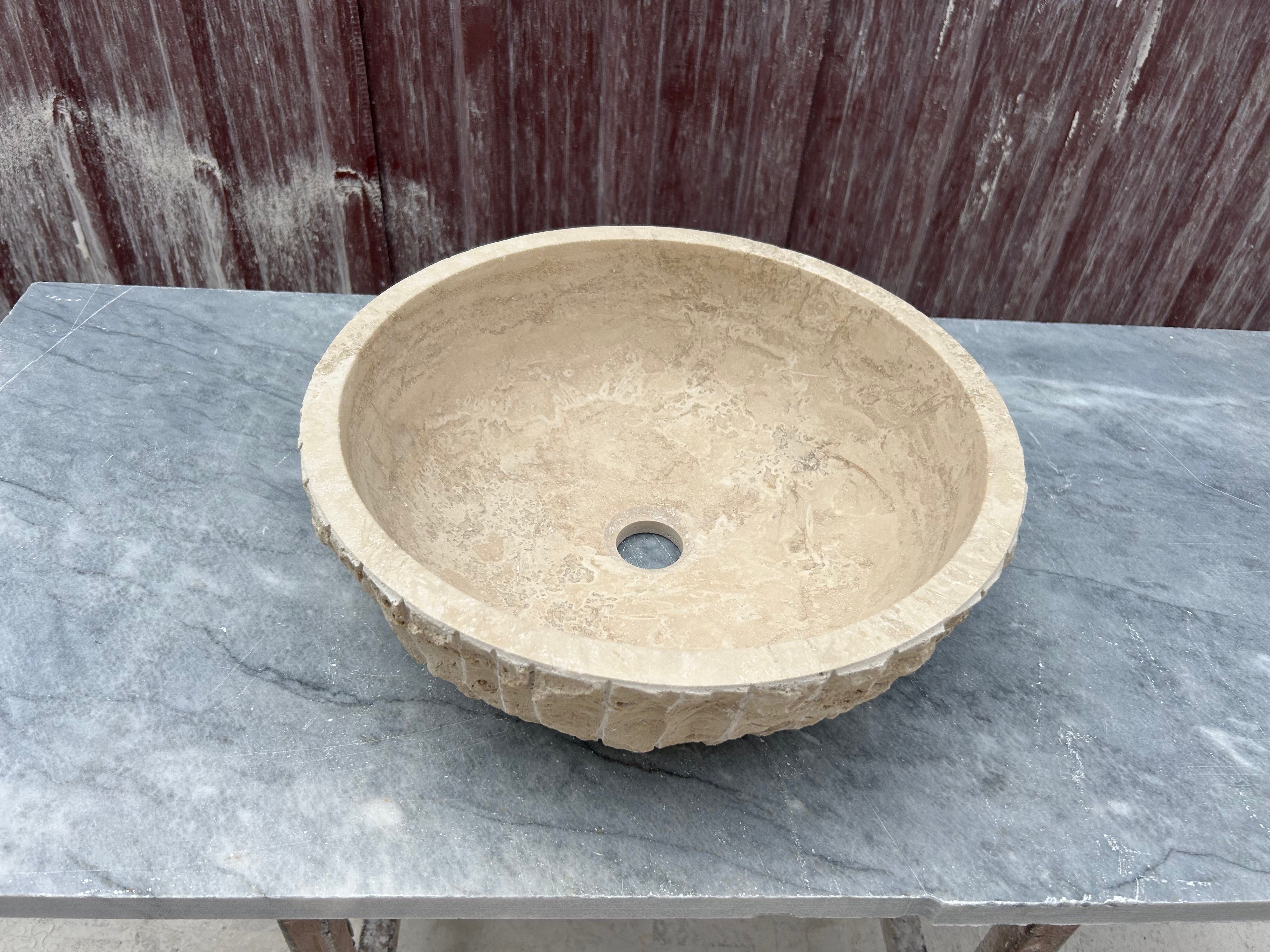 Rough Travertine Sink, Round Vessel Sink Bowl, Farmhouse Sink, Marble Washbasin,  Bathroom Vanity Top