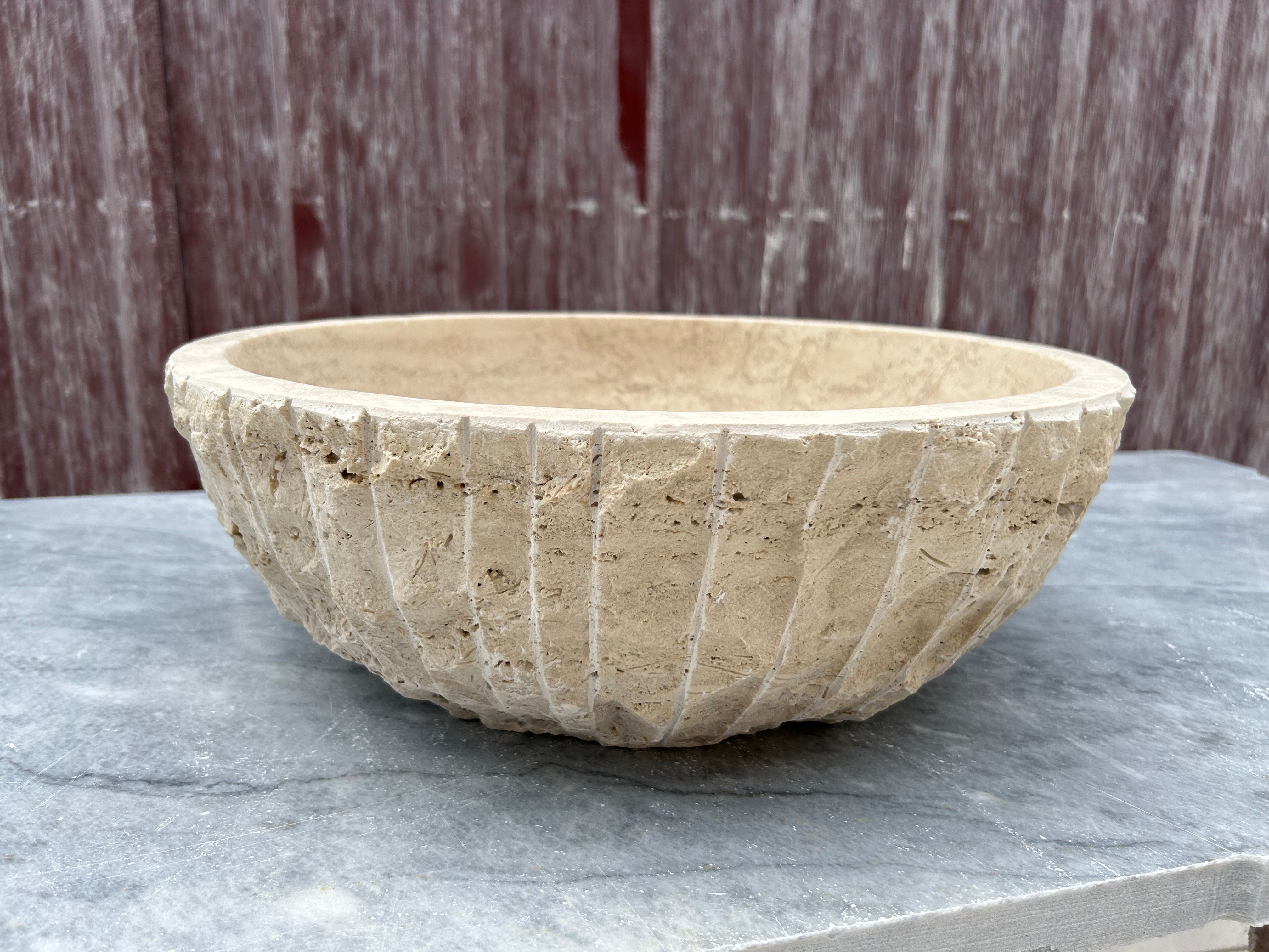 Rough Travertine Sink, Round Vessel Sink Bowl, Farmhouse Sink, Marble Washbasin,  Bathroom Vanity Top