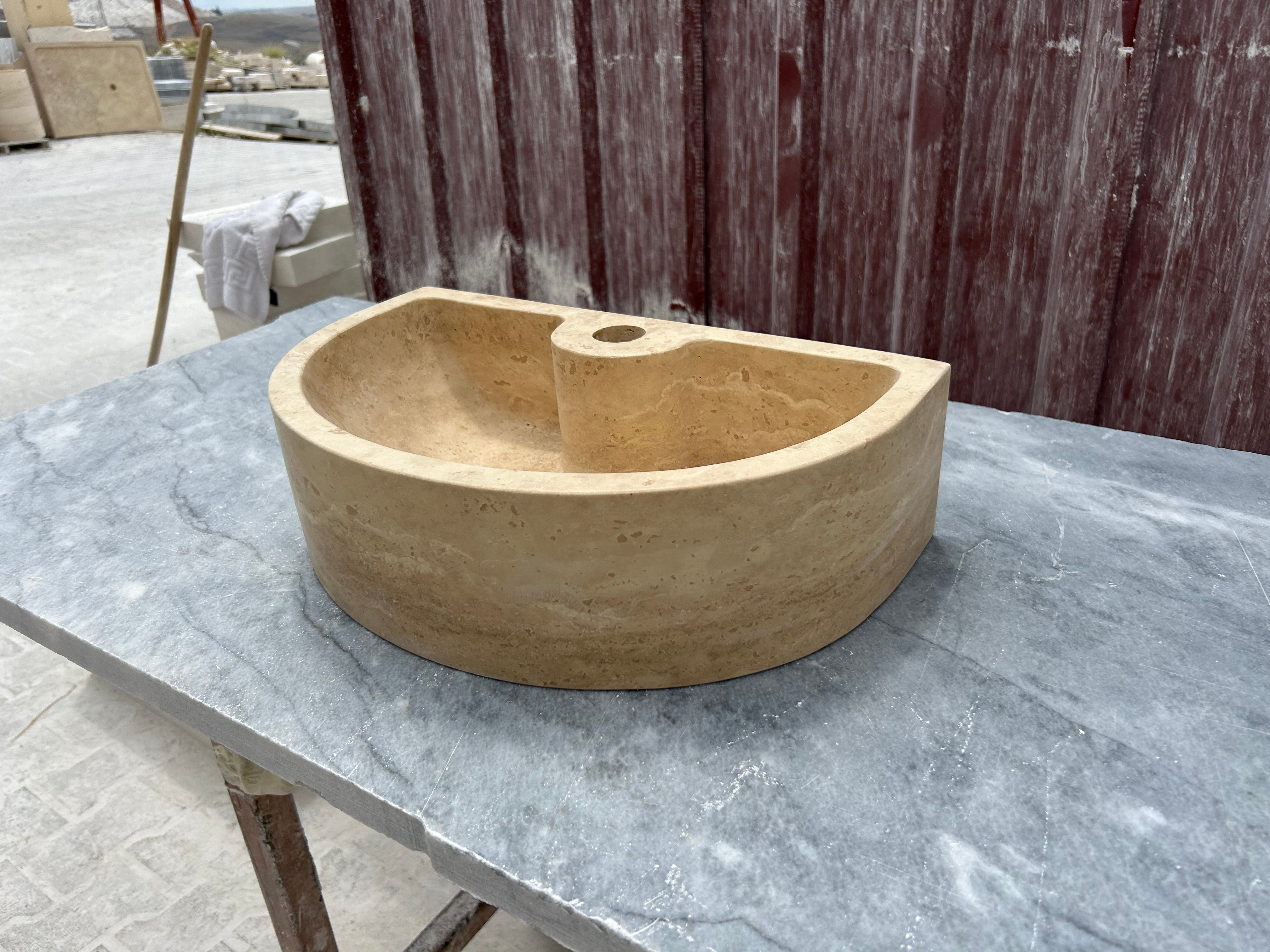 Small Bathroom Sink, Travertine Marble Sink, Stone Sink with Faucet Hole, Bathroom Vanity Top Sink
