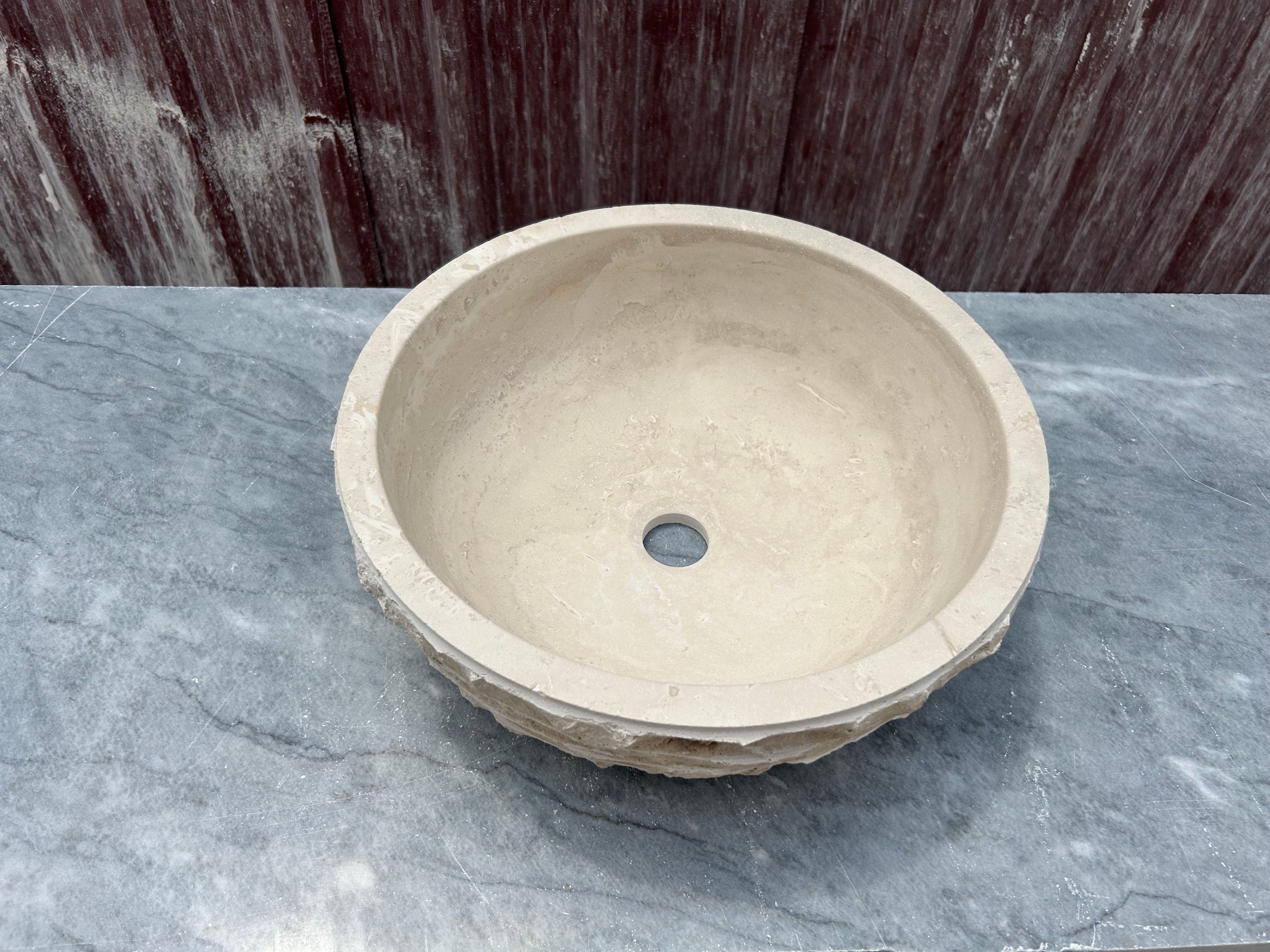 Chiseled Travertine Sink, Vessel Sink Bowl, Farmhouse Sink, Marble Washbasin, Bathroom Vanity Top