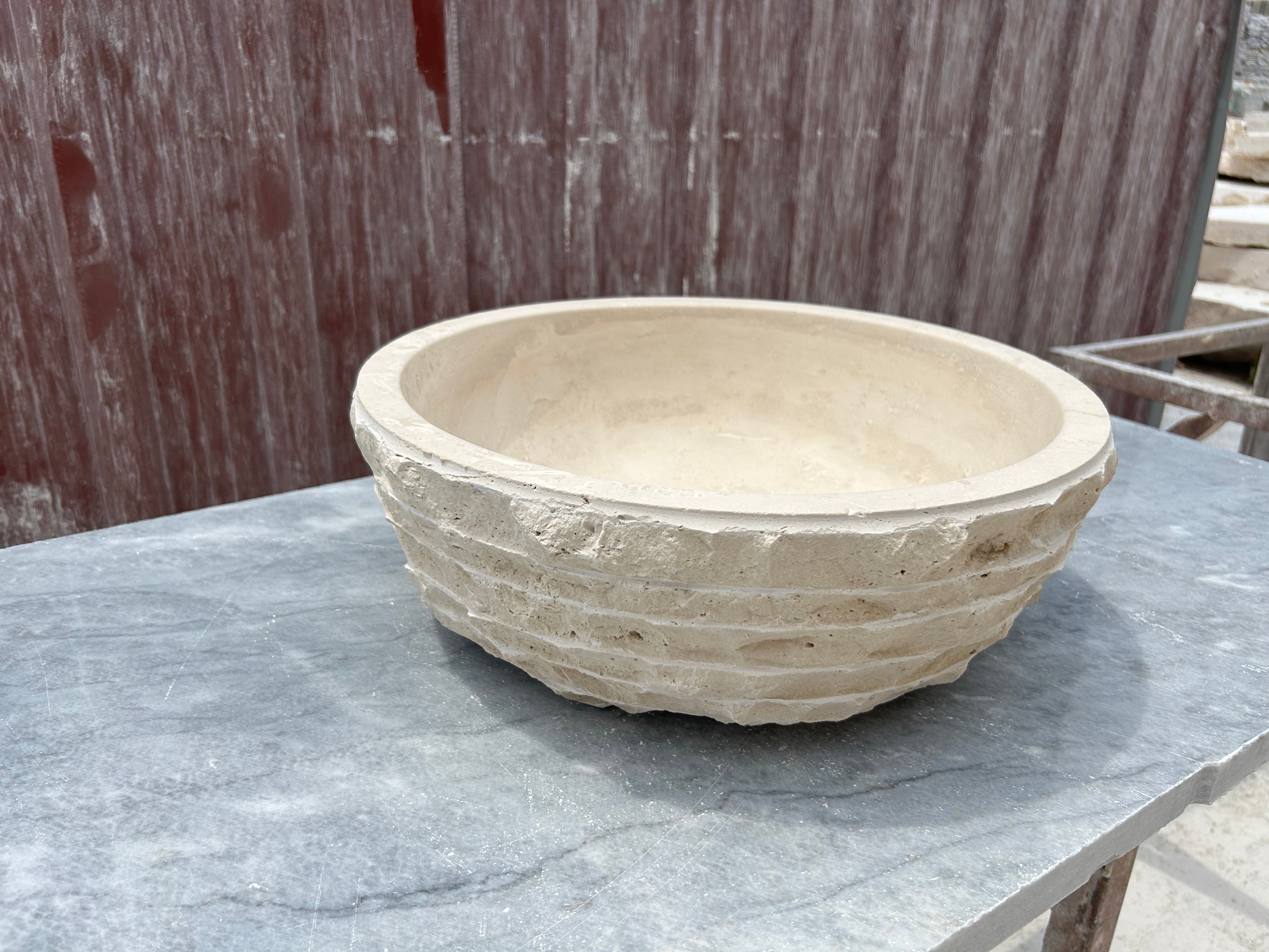 Chiseled Travertine Sink, Vessel Sink Bowl, Farmhouse Sink, Marble Washbasin, Bathroom Vanity Top