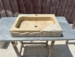 Partial Rough Travertine Marble Sink, Chiseled Stone Wall Mount Sink with Faucet Hole, Vanity Top Sink