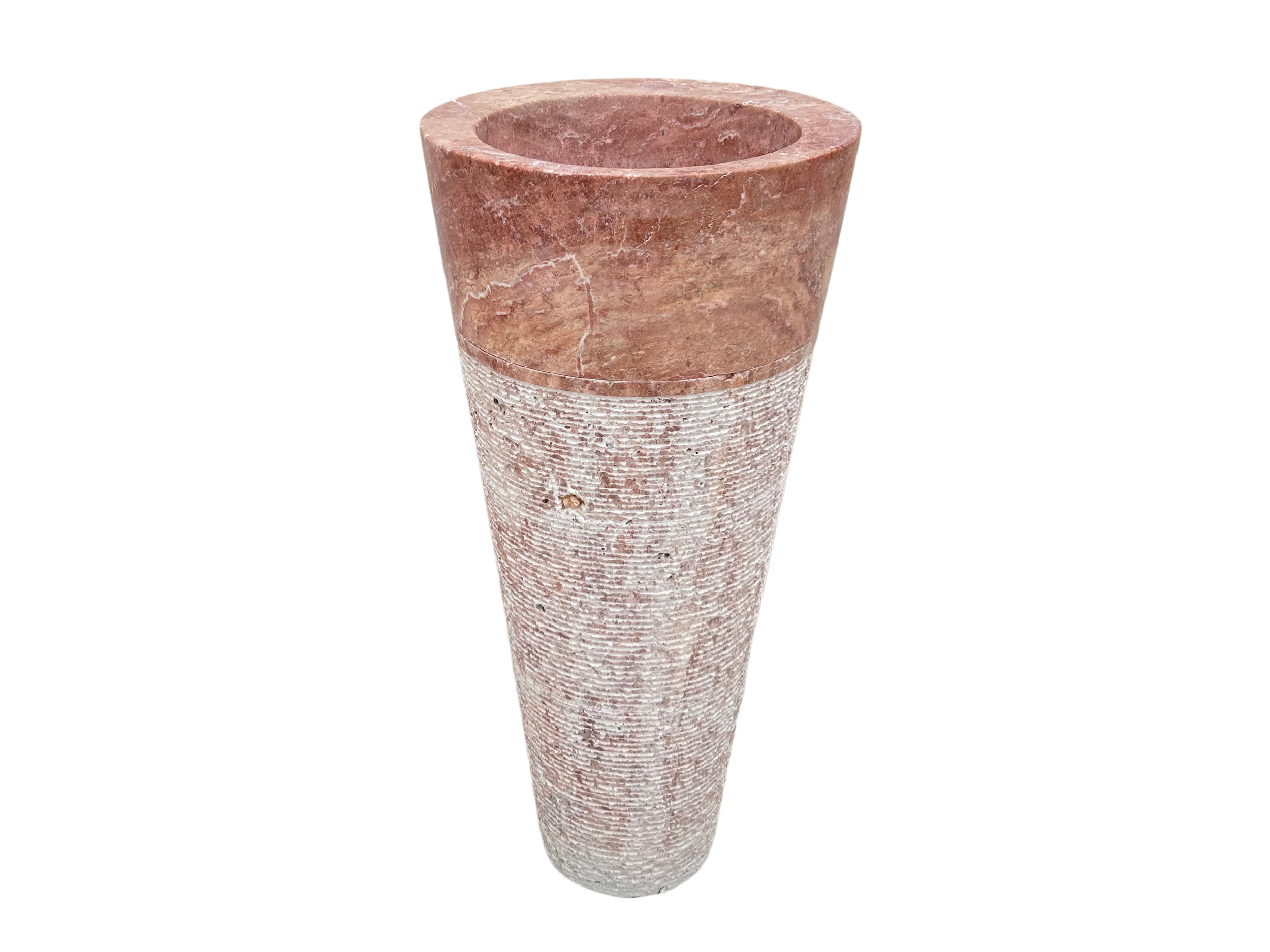 Red Travertine Pedestal Sink Rustic Design, Powder Room Free Standing Sink for Farmhouse Bathroom
