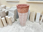 Red Travertine Pedestal Sink Rustic Design, Powder Room Free Standing Sink for Farmhouse Bathroom