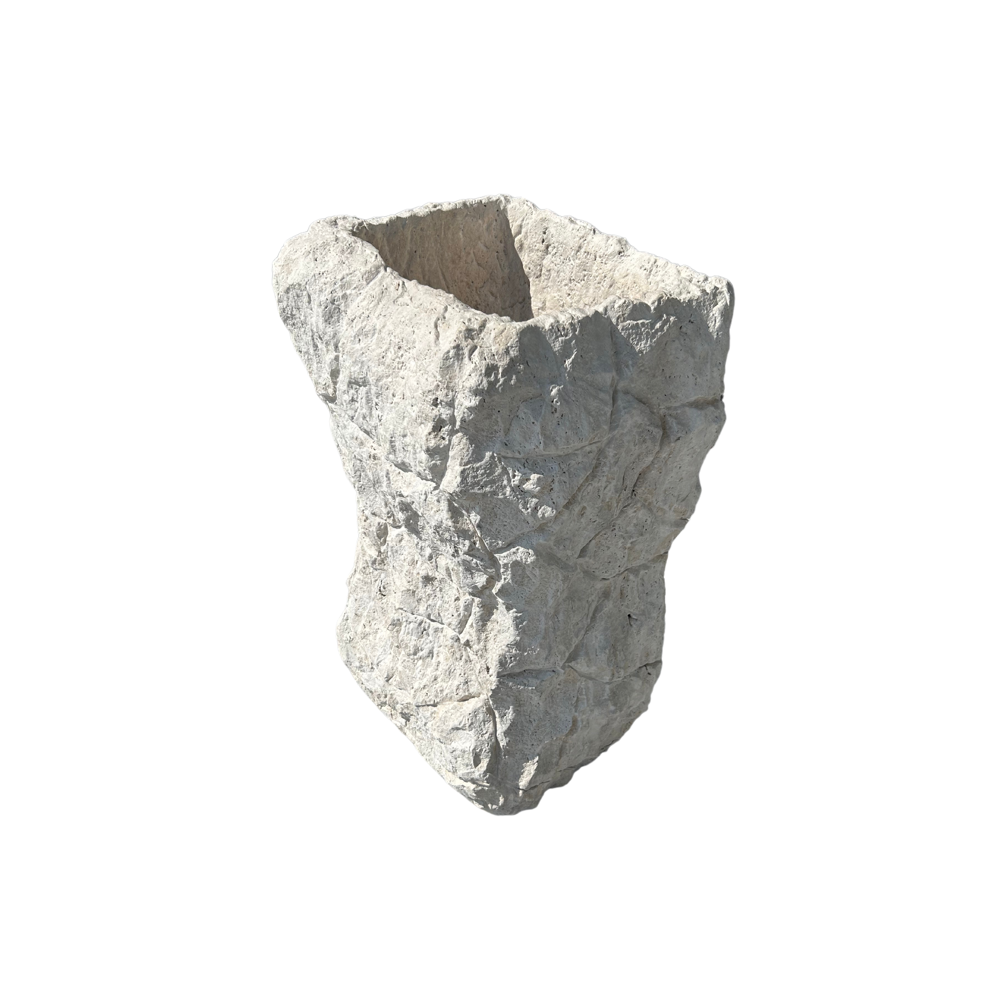 Travertine Sculpture Pedestal Sink Rustic Design, Free Standing Statue Sink for Farmhouse Bathroom