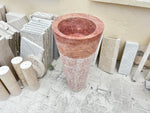 Red Travertine Pedestal Sink Rustic Design, Powder Room Free Standing Sink for Farmhouse Bathroom