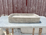 Silver Travertine Marble Sink, Gray Marble Vessel Sink for Bathroom Vanity Top with Marble Sink Strainer Cover